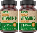 DEVA Vitamin D3 5000 IU, Sunshine Supplement, 125 mcg of Vegan D3, 90-Count Şişe (Pack of 2)