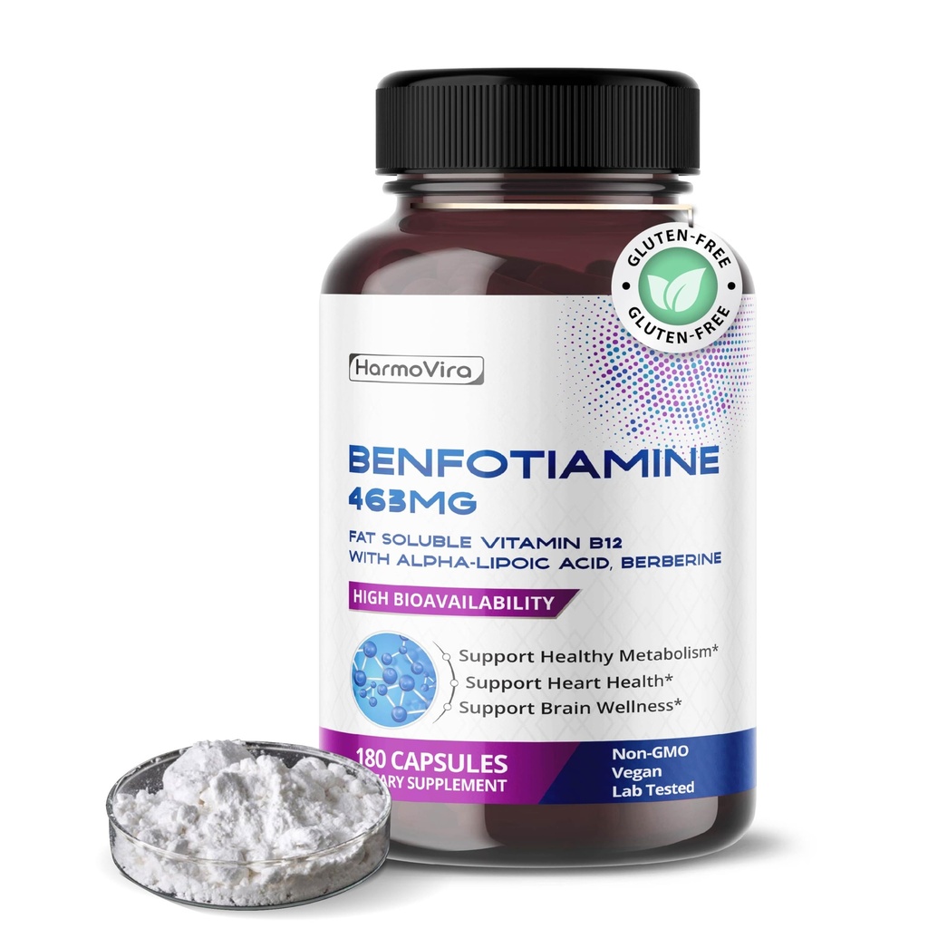 Benfotiamine (Fat-Soluble Vitamin B1) with Alpha-Lipoic Acid & Berberine – Advanced Formula – Supports Healthy Metabolism – 180 Capsules (Pack of 1)