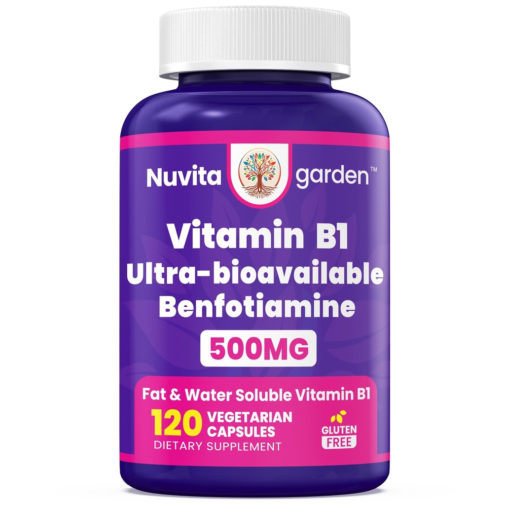 Vitamin B1 Benfotiamine 500mg - Ultra-bioavailable Fat & Water Soluble Vitamins B1 Supplement