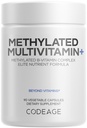 Codeage Methylated Multivitamin Supplement - B-Vitamin, Vitamins A, C, D, E, K2, B12 Methylcobalamin - L-Methylfolate - Magnesium, CoQ10, DIM, Probiotics, Benfotiamine, Lithium, Calcium - 90 Capsules