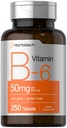 Horbäach B6 Vitamin 50mg | 250 Tablets | Non-GMO & Gluten Free Supplement