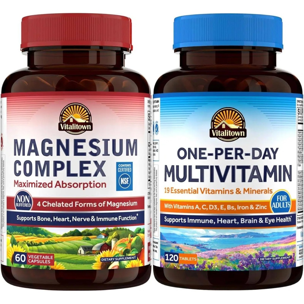 Vitalitown Magnesium Complex Supplement and One-Per-Day Multivitamin