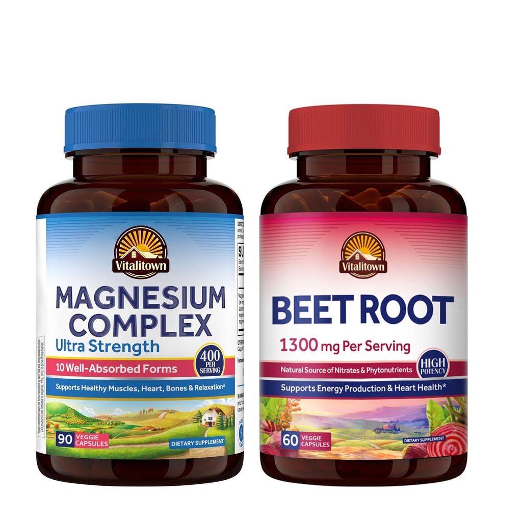 Vitalitown 10 in 1 Magnesium Complex 90 Caps & Vitalitown Organic Beet Root 60 Capsules – 1300mg