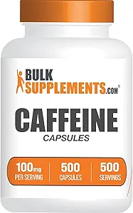 BulkSupplements.com Caffeine 100 mg Capsules - Caffeine Supplements, Caffeine Pills 100 mg - Enerji Desteği için 1 Caffeine Capsule, 1.500 Capsules (Paketi)