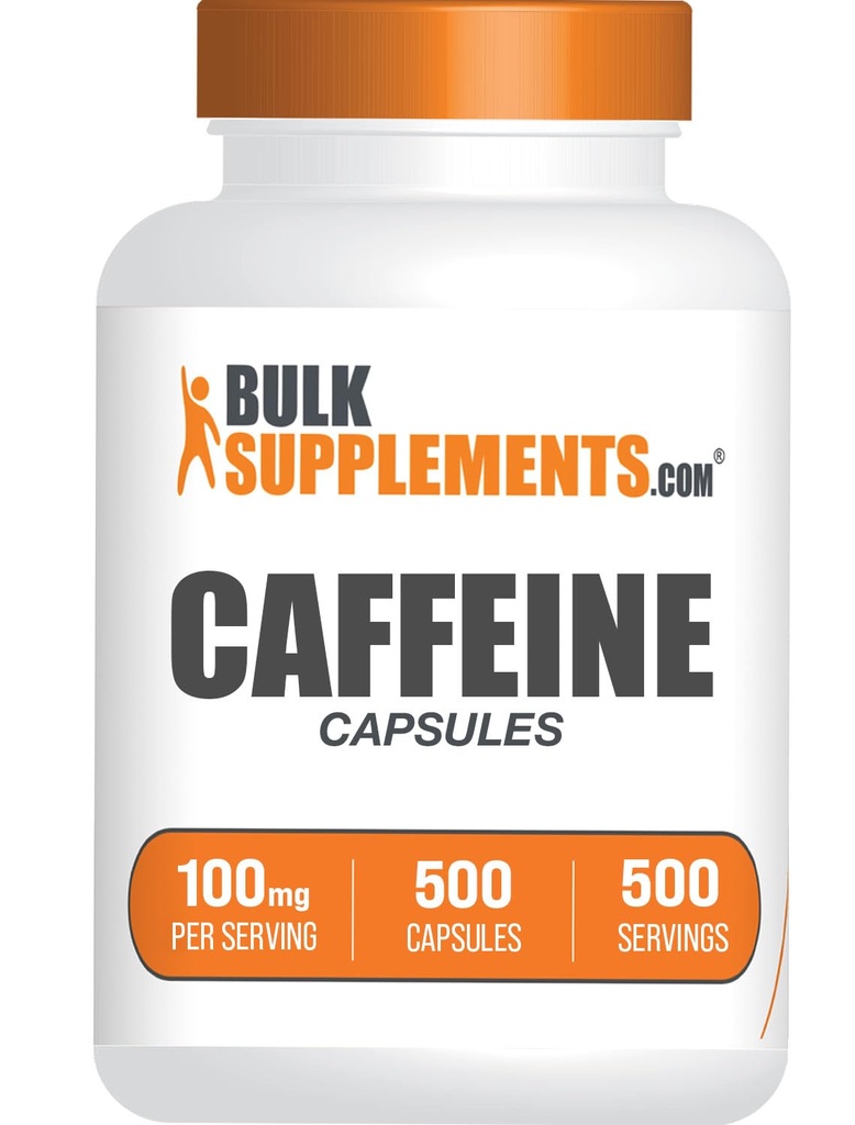 BulkSupplements.com Caffeine 100mg Capsules - Caffeine Pills 100mg, Supplement for Energy Boost - Gluten Free, 1 Capsule per Serving, 500 Count (Pack of 1)