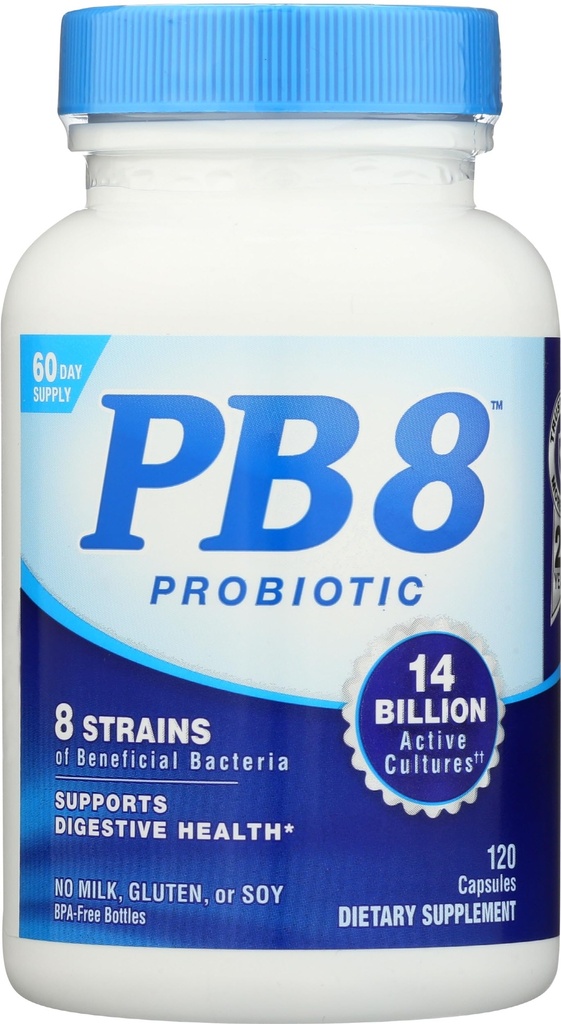 Beslenme Now PB8 Asitofilius Probiyotik, Gluten Free, 120 Capsules (Pack of 1)