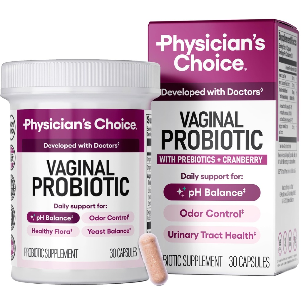 Physician's CHOICE Vaginal Probiotics for Women - pH Balance, Odor Control, Yeast Balance, Vaginal Flora & Feminine Health - 6B CFU with Organic Prebiotics and Cranberry Extract - 30 CT