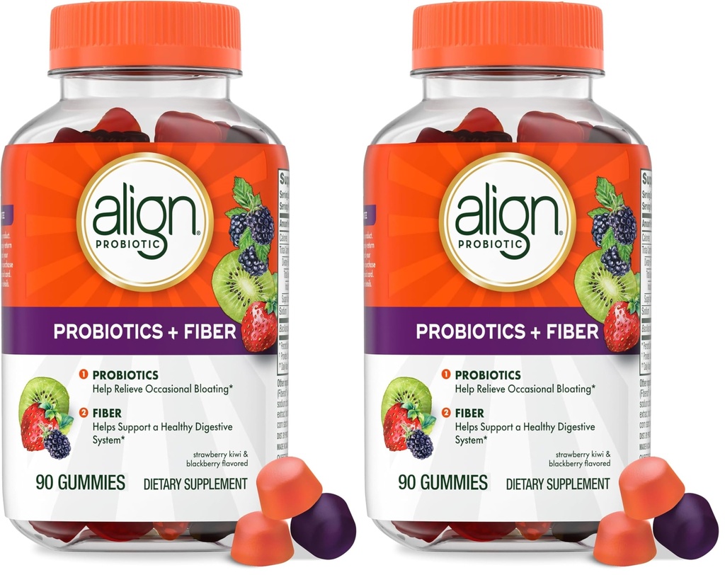 Align Probiotic, Probiotics + Fiber Gummies, Probiotics Help Relieve Occasional Bloating*, Fiber Helps Support a Healthy Digestive System*, #1 Doctor Recommended Probiotic Brand‡, 90 Gummies