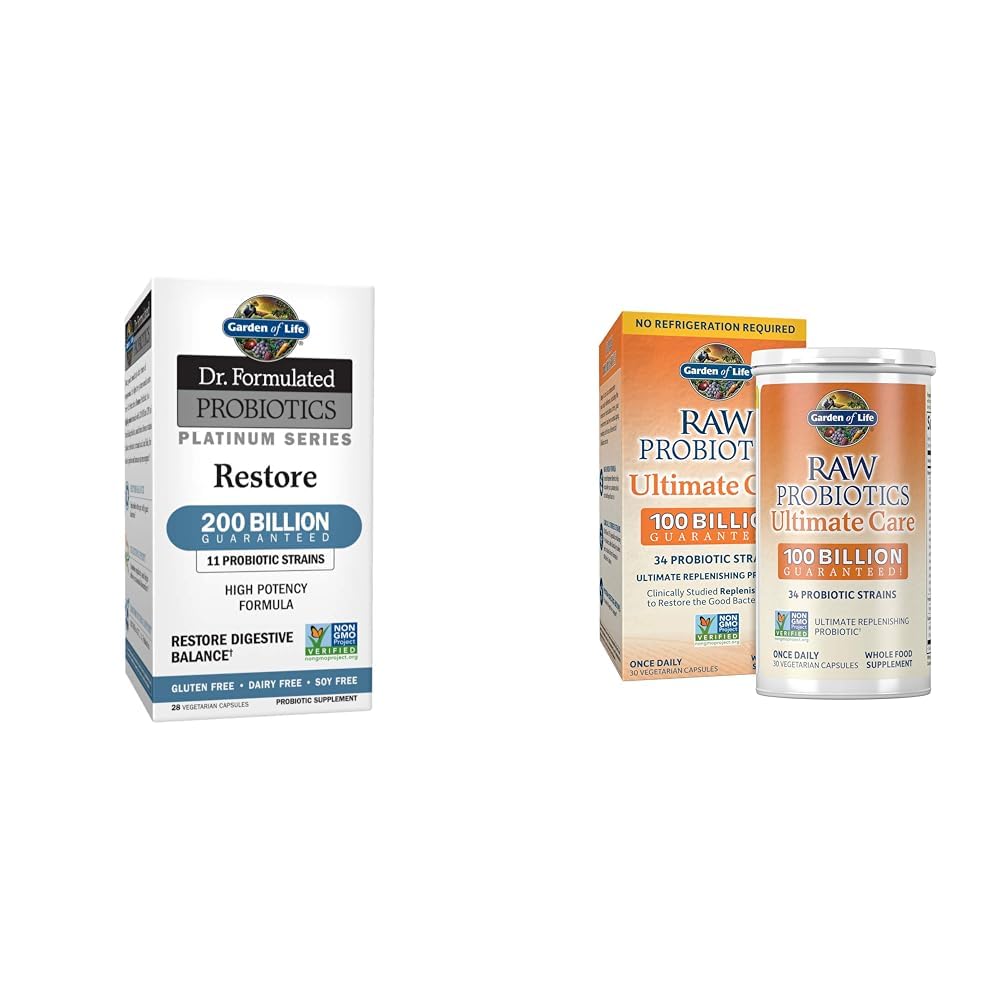 Garden of Life Dr. Formulated Probiotics Platinum Series 200 Billion CFU + Raw Probiotics 100 Billion CFU, 34 Strains