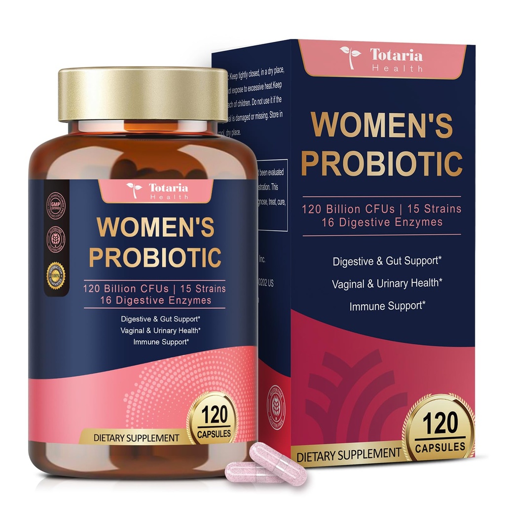 Totaria Probiotics for Women, 120 δισεκατομμύρια γυναίκες προβιοτικά, με Akkermansia, Digestive Enzymes & Prebiotics, Cranberry, D-Mannose, για Gut, Κολπικό, Ουράνιο, Ανοσοποιητικό, PH Balance, 120 Vegan Capules