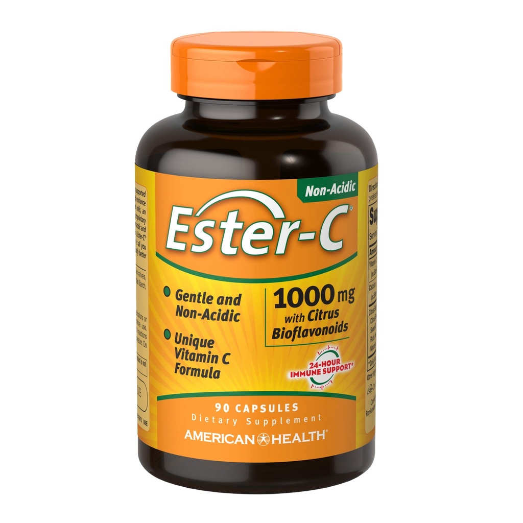 Ester-C American Health with Citrus Bioflavonoids Capsules - 24-Hour Immune Support, Gentle On Stomach, Non-Acidic Vitamin C - Non-GMO, Gluten-Free - 1000 mg, 90 Count