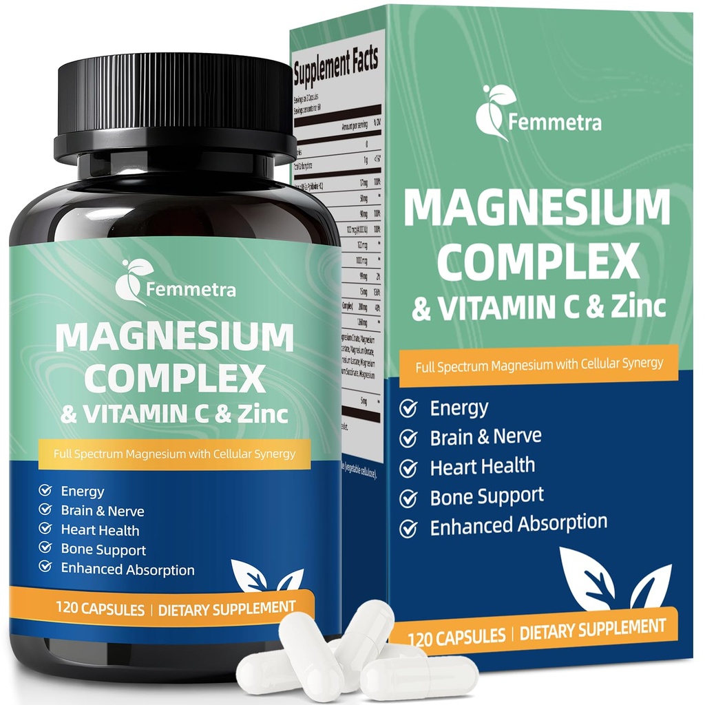 Ultra Magnesium Zinc Vitamin D3 K2 C B6 & Inositol - ZMA Supplement with Magnesium Glycinate, Malate, Citrate, 23-in-1 Advanced Synergistic Formula for Sleep, Bone, Heart & Immune Support, 120 Caps