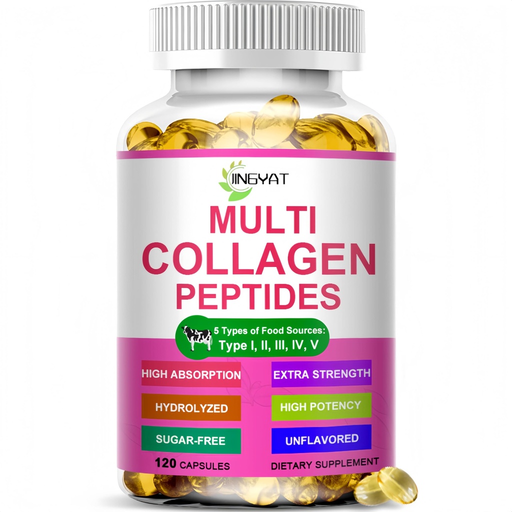 Multi Collagen Peptides Softgels - Hydrolyzed Collagen Peptides For Women & Men with Vitamin C Hyaluronic Acid - High Absorption Collagen Complex for Skin Hair Nail & Joint - Type I, II, III, V, X