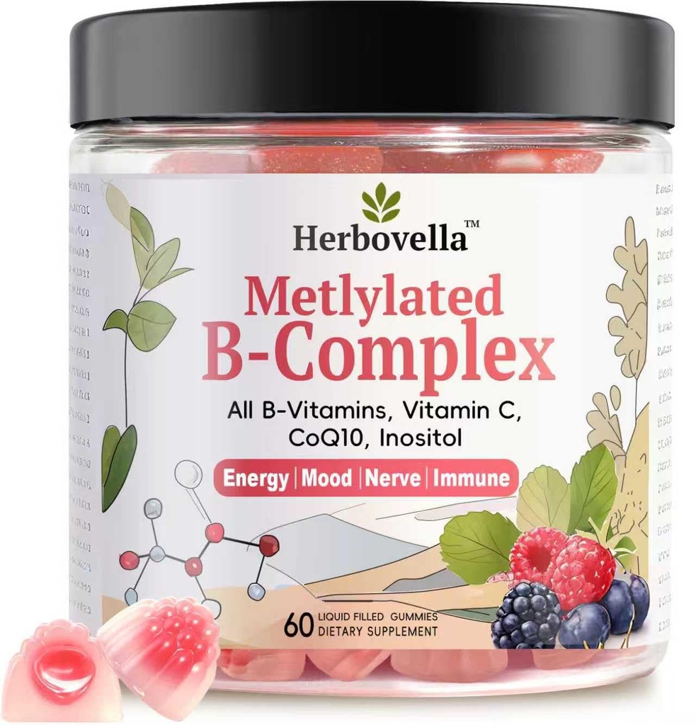Methylated Vitamin B Complex Gummies for Women & Men, Vitamin B Gummies with All B Vitamins, Vitamin C, Inositol & CoQ10 for Energy, Brain & Immune, Sugar Free- Mixed Berry Flavor, 60 Count