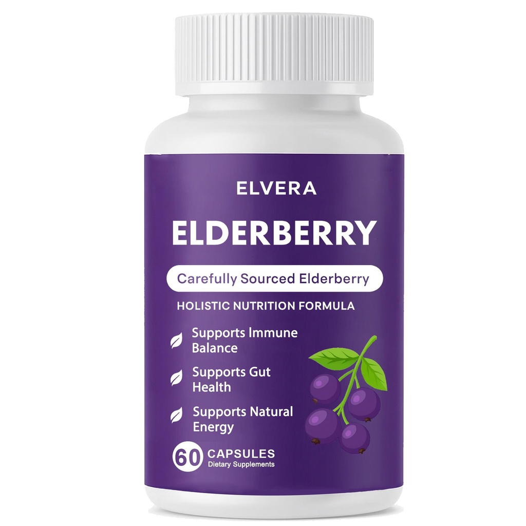 Elvera Elderberry Gut Support Complex - Organic Black Elderberry Soft Capsules, with Zinc & Vitamin C – Immune Support, Digestive Balance, Natural Energy, Daily Immune & Digestive Wellness 60 Capsules