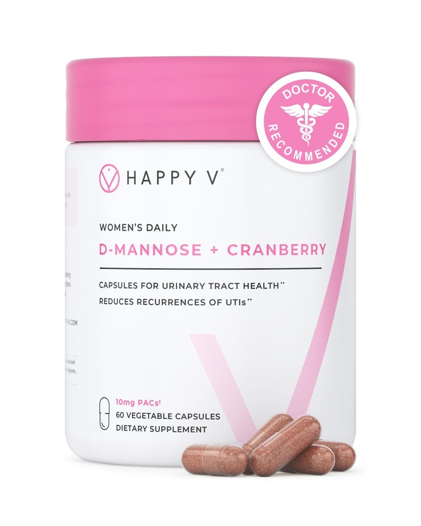 Happy v Dr. Formulated D-Mannose with Cranberry Pills for Women Cranberry for Urinary Tract enfeksiyonları ve D Mannose Toz for UTI Enfeksiyon Önleme, Bladder & Urinary Tract Health & Harmony