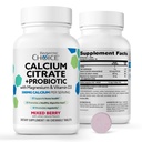 Bariatric Choice Chewable Calcium Citrate 500mg with Vitamin D3, Magnesium & Probiotics for Bariatric Surgery Patients Including Gastric Bypass & Sleeve Gastrectomy, Sugar-Free -Berry Flavor, 90 Count