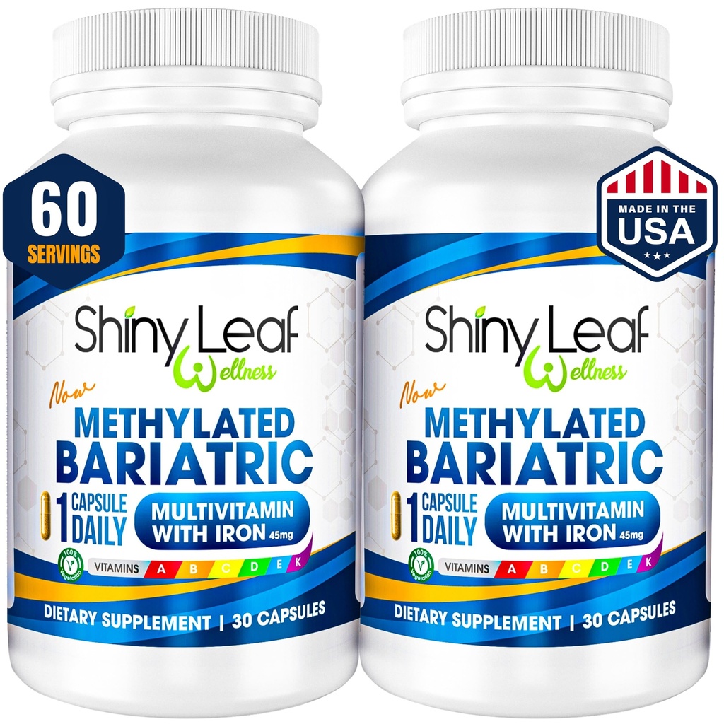 Shiny Leaf Methylated Bariatric Multivitamin with Iron 45mg – Once Daily Capsule, USA Made, ASMBS Compliant Bariatric Vitamins for Gastric Bypass & Gastric Sleeve, for Men & Women, GMP – 60 Caps
