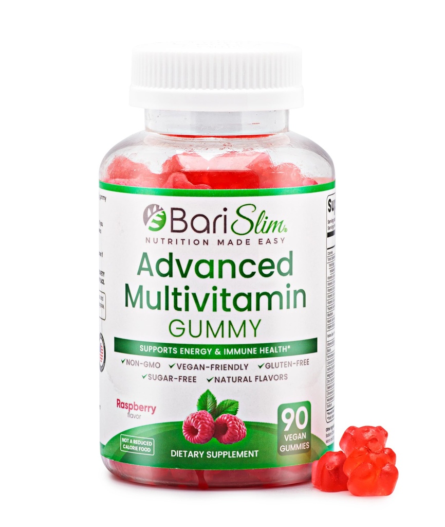 BariSlim Advanced Bariatric Multivitamin Gummies - Specially Formulated Bariatric Vitamins for Patients After Weight Loss Surgery - Supports Energy & Immune Health | Raspberry (90 Vegan Gummies)