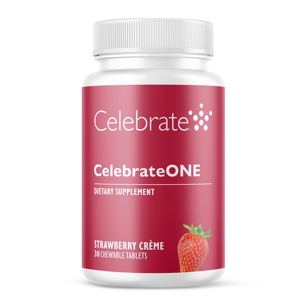 Celebrate Vitamins CelebrateONE Chewables, Iron Free - Once Daily Bariatric Multivitamin, Essential Vitamins & Minerals - Gastric Bypass & Sleeve Gastrectomy Supplement - Strawberry Creme (30 Tablets)
