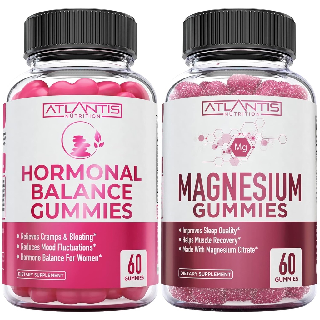 Kas Cramps için Hormonal Denge ve Magnezyum Gummies, PMS Gummies Alleviate Bloating & Mood Swings, Magnezyum Cramps & Promosyons Kas Recovery - 60 Vegan Gummies Per Şişe