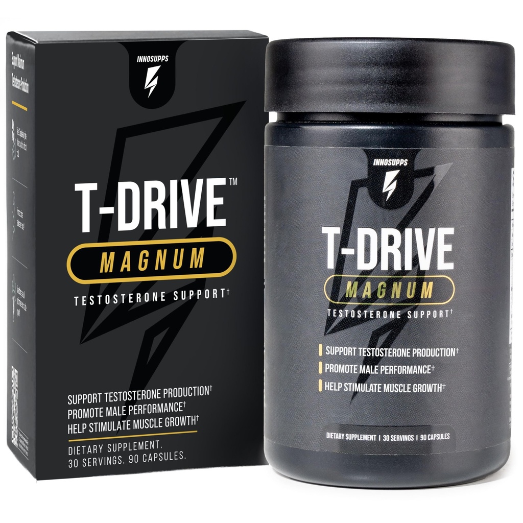 InnoSupps T-Drive Magnum Testosterone Booster Enhance Peak Performance Amplify Muscle Growth, Increase Libido & Energy Levels, Horny Goat Weed Tongkat Ali, Zinc, Fenugreek, Fat Burner 90 Caps/30 Days