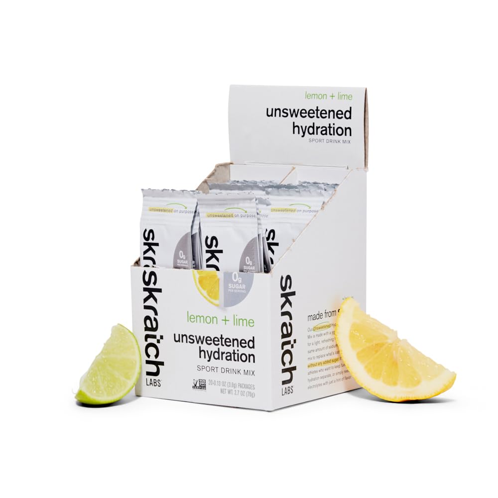 Skratch Labs Unsweetened Hydration Sport Drink Mix | Sugar Free | Electrolytes Booster | Lemon + Lime - 20 Servings | Non-GMO, Vegan, Kosher, Keto, Paleo