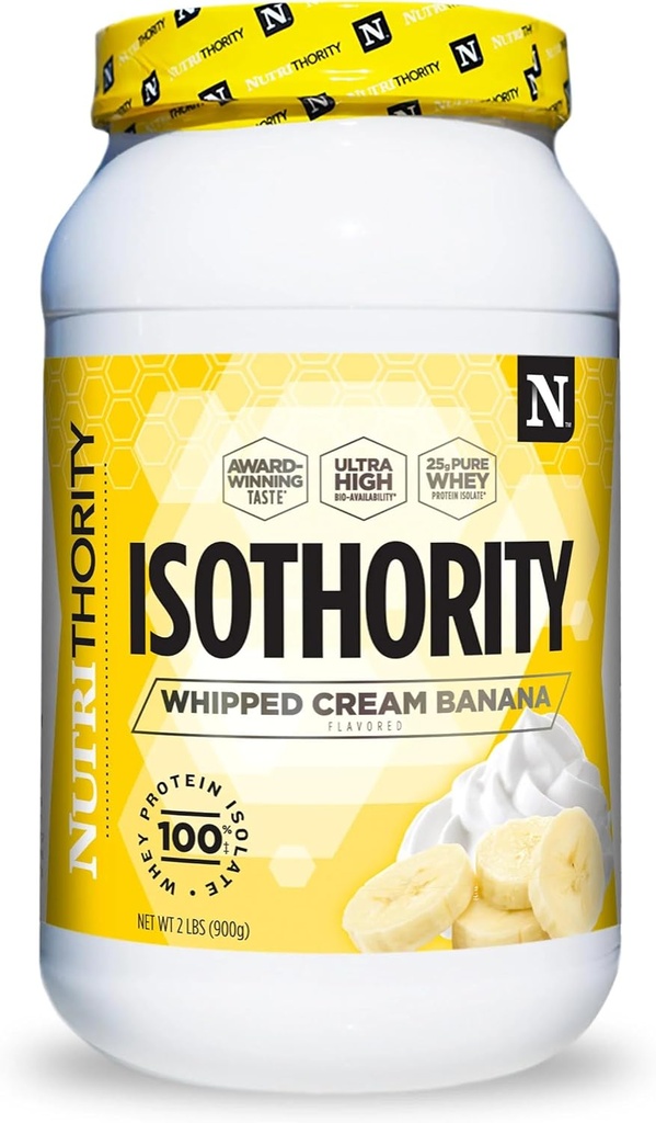 Isothority Whey proteini Isolate, Whipped Cream Banana, 2 lb - Ultra Absorbable Branched Chain Amino Acids (BCAA) Toz 25g protein Per Servis, Low Carb - Build Muscle & Accelerate Recovery