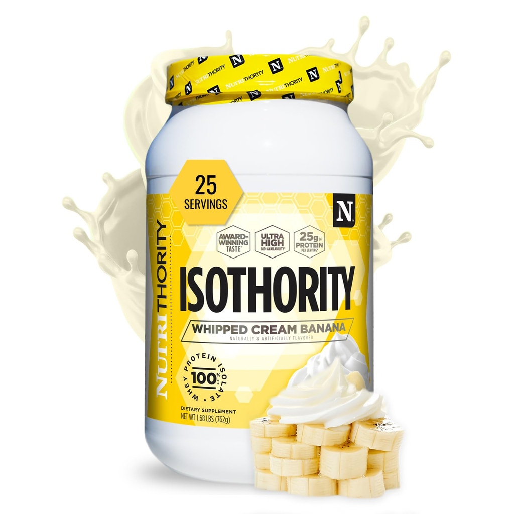 Isothority Whey proteini Isolate, Whipped Cream Banana, 2 lb - Ultra Absorbable Branched Chain Amino Acids (BCAA) Toz 25g protein Per Servis, Low Carb - Build Muscle & Accelerate Recovery