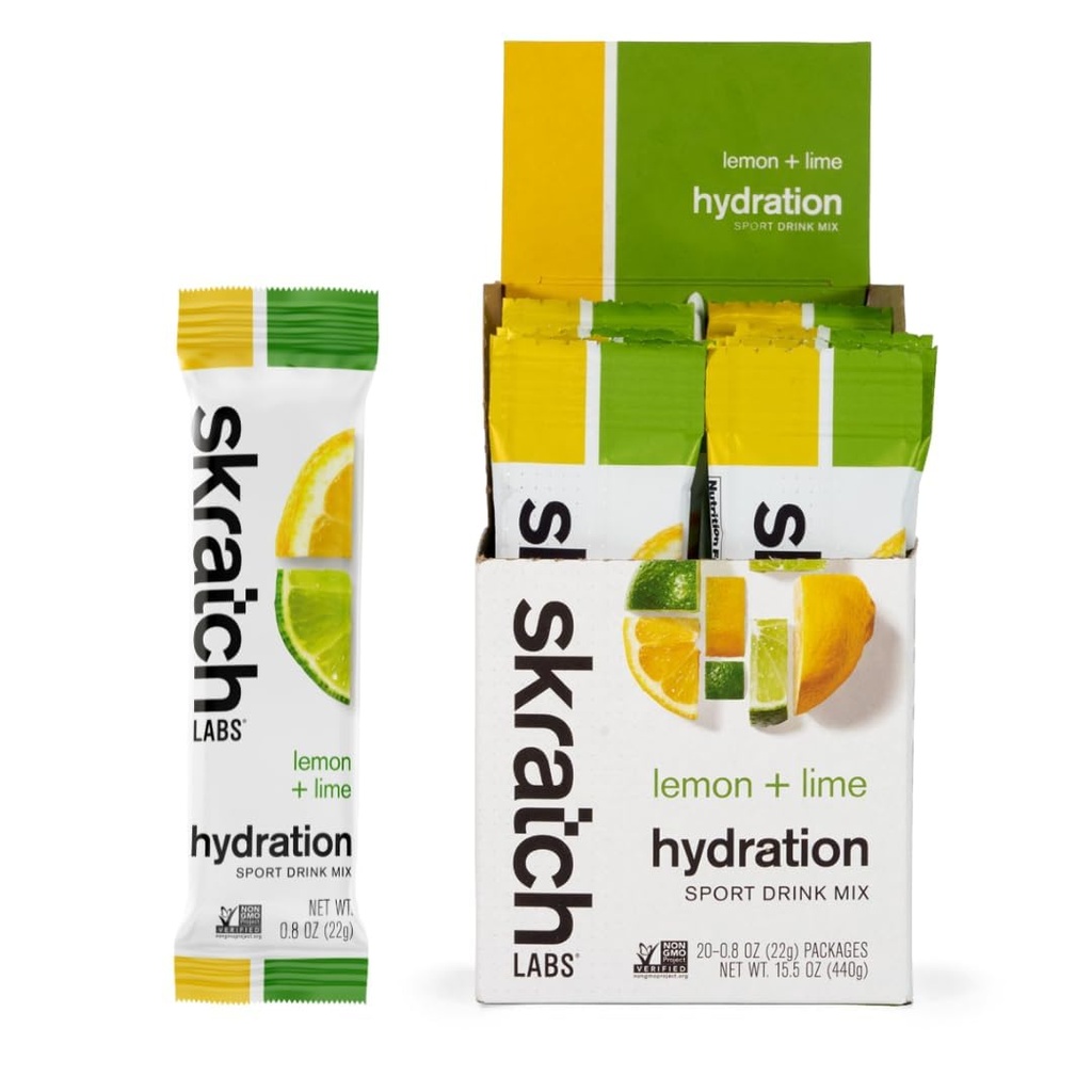 Skratch Labs Hydration Sports Drink Mix Packets – Real‑Fruit Electrolyte Powder for Fast Hydration & Endurance | Lemon Lime | 20 Pack | Vegan, Non‑GMO, Clean Ingredients