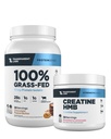 Διαφανή εργαστήρια Grass-Fed Whey Protein Isolate (30 σέρβις, σοκολάτα PB) & Creatine HMB (30 σέρβις, φράουλα λεμονάδα)
