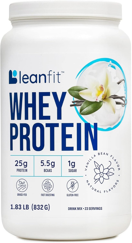 LeanFit WHEY Protein Doğal Vanilla –% 100 Whey Protein Toz, 24g proteini Odada – Grass-Fed, Gluten-Free, Low Carb, BCAAs, Amino Asit – 23 Hizmet, 1.83 Pound Tub Tub