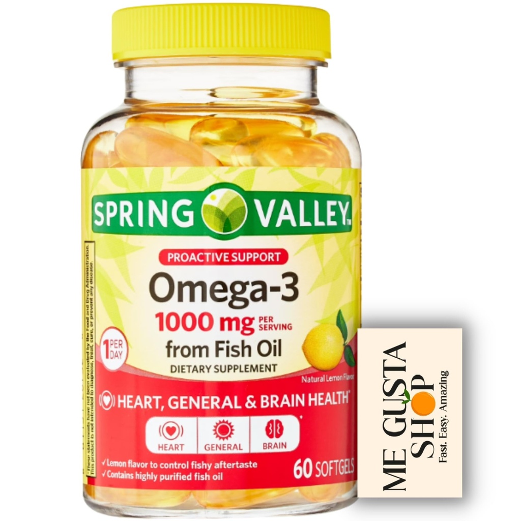 Omega-3 from Fish Oil Softgels Spring Valley, 1000 mg, 60 Count + me Gusta Sticker