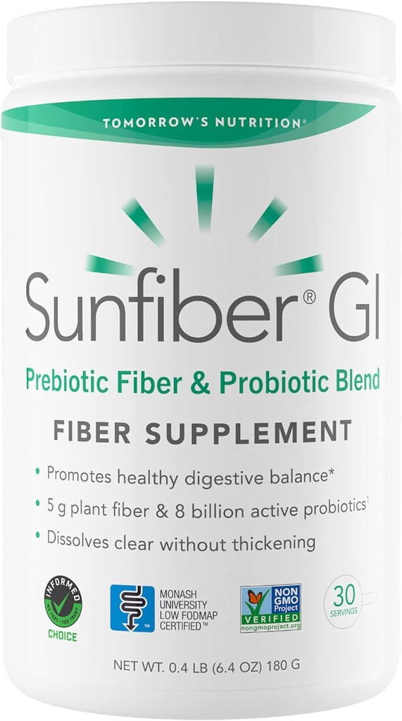 Αυριανής Διατροφής Sunfiber GI, Προβιοτικές Ίνες & Προβιοτικά, 5g Προβιοτικές Ίνες & 8 δισεκατομμύρια Προβιοτικά ανά υπηρεσία, Χαμηλή FODMAP, 30-Day Supply, 30 Day