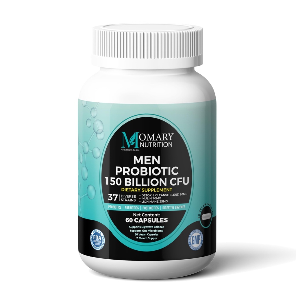 8-in-1 Bio Cultures Complex for Men – 150 Billion CFU Probiotics with 37 Diverse Strains, Organic Prebiotics, Postbiotics & Digestive Enzymes – Supports Digestive Balance & Gut Microbiome