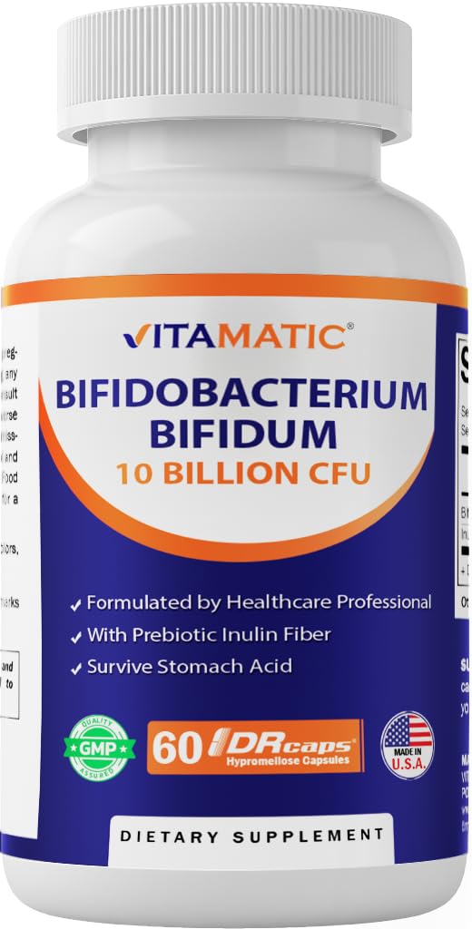 Vitamatic Bifidobacterium Bifidum - 10 Billion per DR Capsule - 60 Count - Digestive Support - Made with Prebiotic Inulin Fiber