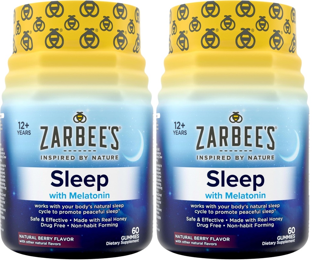 Zarbee's Melatonin Gummies 3mg Sleep Supplement to Promote Peaceful Sleep,Natural Mixed Fruit Flavor,Adults Gummy Age 12 Up,60 Count (Pack of 2)