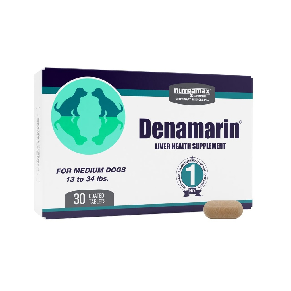 Nutramax Denamarin for Medium Dogs, Liver Health Supplement with S-adenosylmethionine (SAMe) plus Silybin, Liver Support for Dogs, Coated Tablets, 30 Count