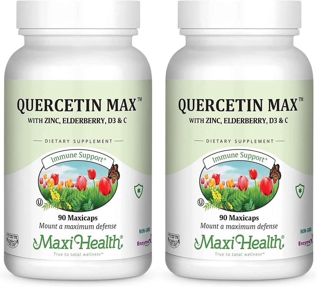 Maxi Health Quercetin 500 mg Capsules – Kadınlar ve Erkekler için çinko Supplements – Non-GMO, Kosher ve Gluten-Free Quercetin Supplements with Elderberry Vitamin C and çinko (90 Veg Capsules, Pack of 2)