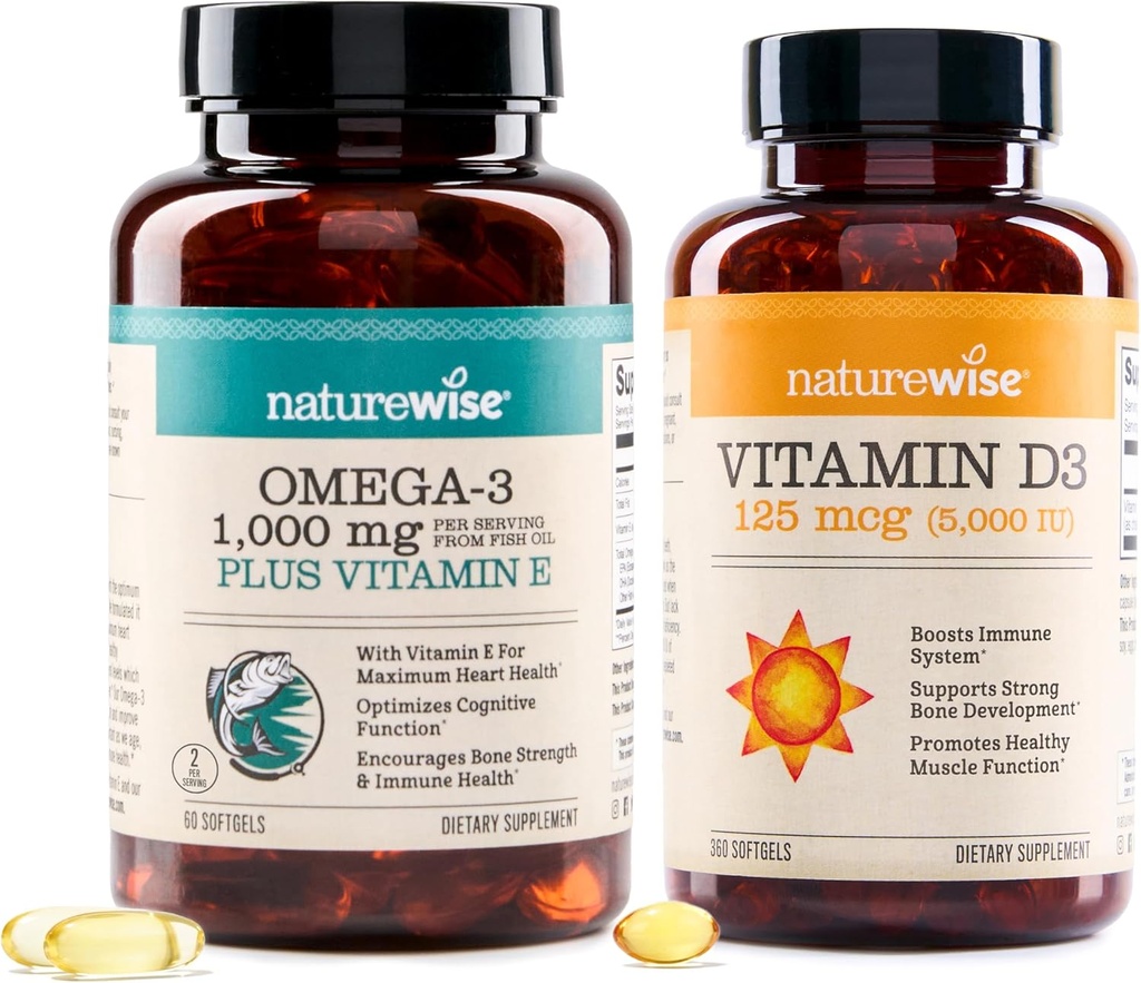 NatureWise High-Potency 1000 mg Omega 3 ile 600 mg EPA, 400 mg DHA, & Vitamin E & Vitamin D3 5000iu (125 mcg) 1 Yıl Sağlıklı Kas Fonksiyonu için Tedarik