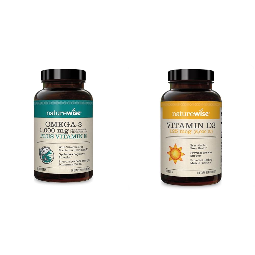 NatureWise High-Potency 1000 mg Omega 3 ile 600 mg EPA, 400 mg DHA, & Vitamin E & Vitamin D3 5000iu (125 mcg) 1 Yıl Sağlıklı Kas Fonksiyonu için Tedarik