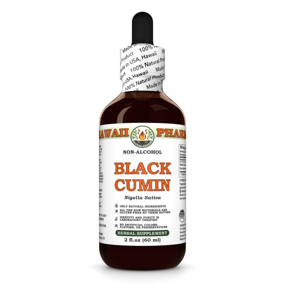 Hawaii Pharm Black Cumin Alcohol-Free Liquid Extract, Black Cumin (Nigella Sativa) Seed Glycerite Natural Herbal Supplement 2 oz