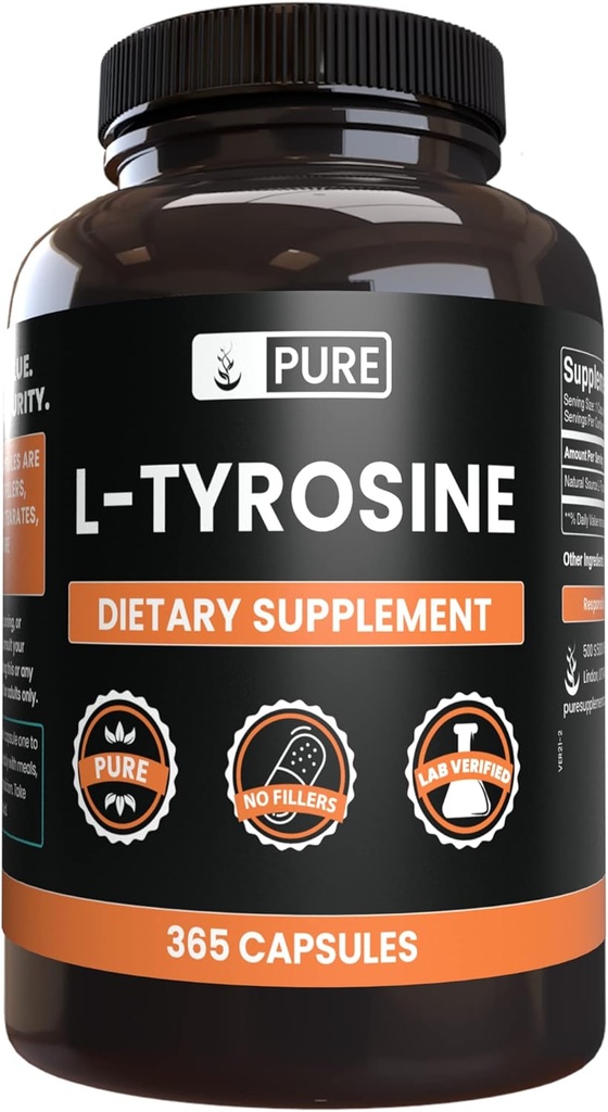 PURE ORIGINAL INGREDIENTS L-Tyrosine (365 Capsules) Hiçbir Magnezyum Or Rice Fillers, Her Zaman Saf, Lab