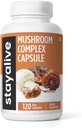 STAY ALIVE Mushroom Complex 1000mg, 6-σε-1 Mushroom Supplement w/Lions Mane, Reishi, Chaga, Cordyceps, Maitake και Turkey Tail Extract Powder, 120 Vegan Pills, Non-GMO & Gluten Free Herbal Caps