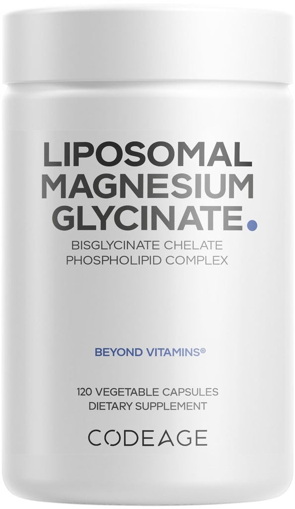 Codeage Liposomal Magnesium Glycinate Supplement - Magnesium Bisglycinate Pills - BioPerine Black Pepper - Liposomal Delivery - Non-GMO, Gluten-Free Mineral - 120 Capsules