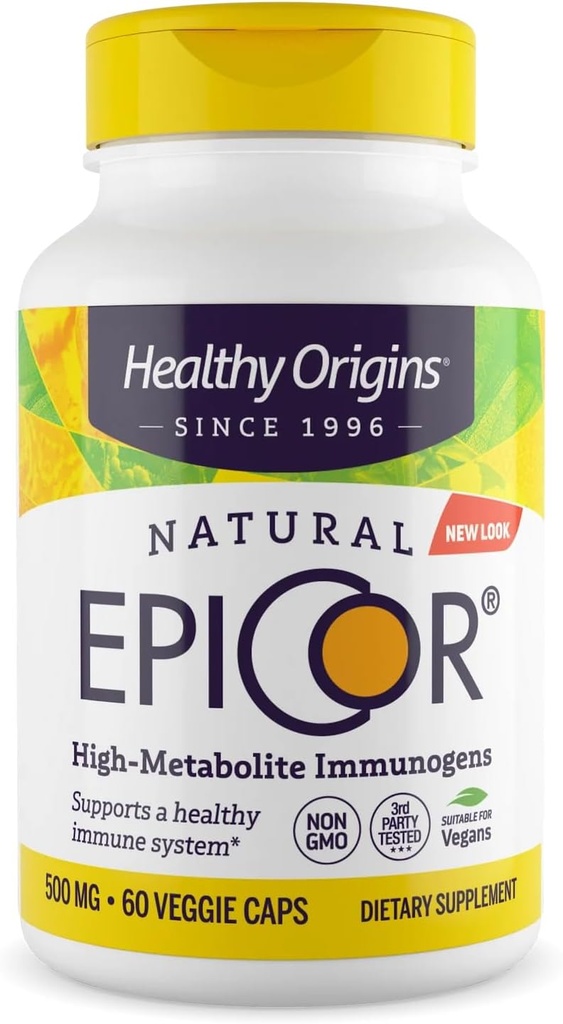 Healthy Origins EpiCor 500 mg (Ανοσωτική Υποστήριξη, Μη ΓΤΟ, Χωρίς Γλουτένη), 60 κάψουλες λαχανικών