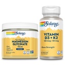 SOLARAY Magnesium Glycinate Powder and Vitamin D3 K2 Bone Health Bundle - Calcium Absorption, Muscle, Heart and Immune Support - 5000 IU Vitamin D, 350mg Chelated Magnesium, 60-Day Guarantee, 6oz/60ct