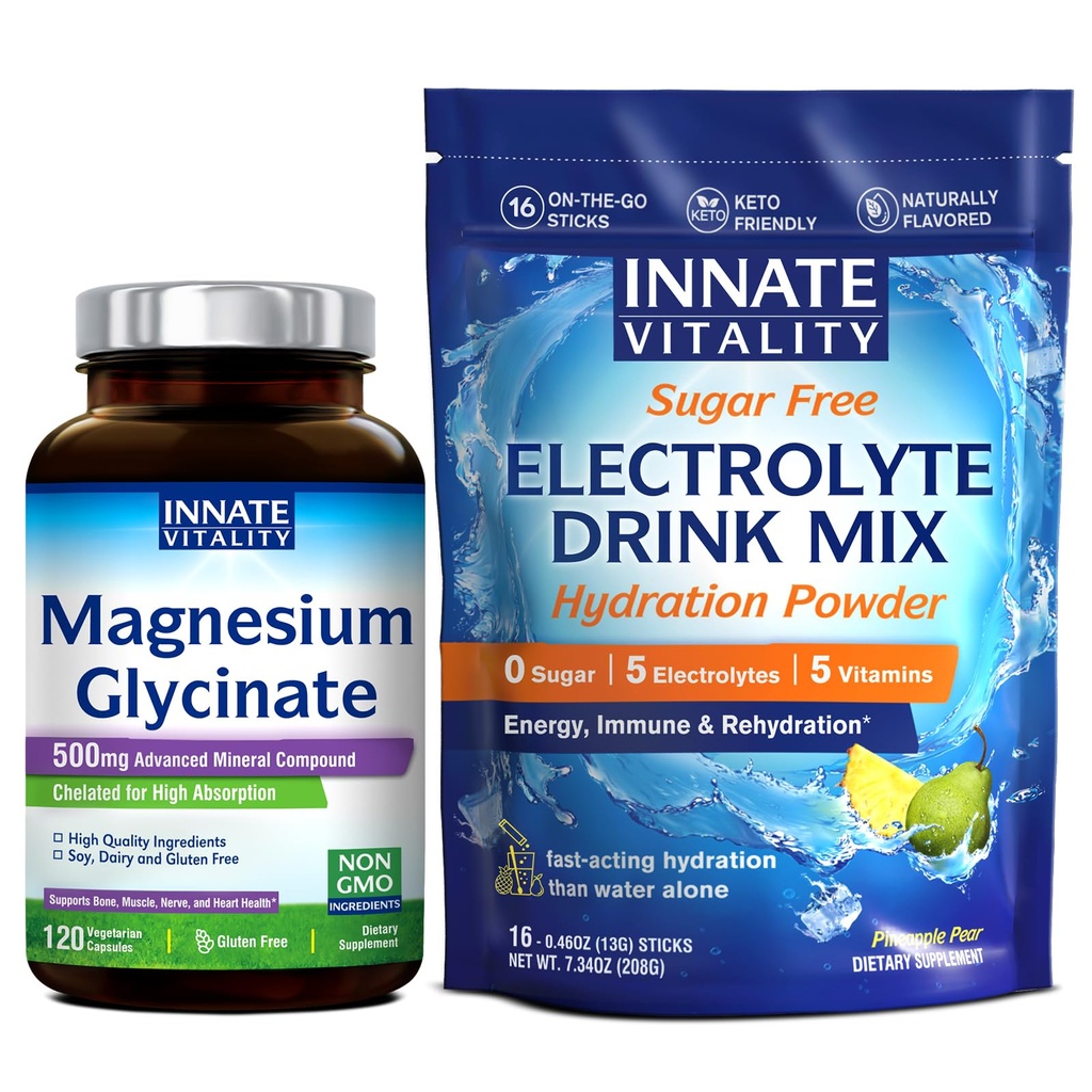 Innate Vitality Electrolytes Powder + Magnesium Glycinate Bundle, High Absorption, No Sugar, Hydration & Exercise Support, Value Pack, Bundle & Save
