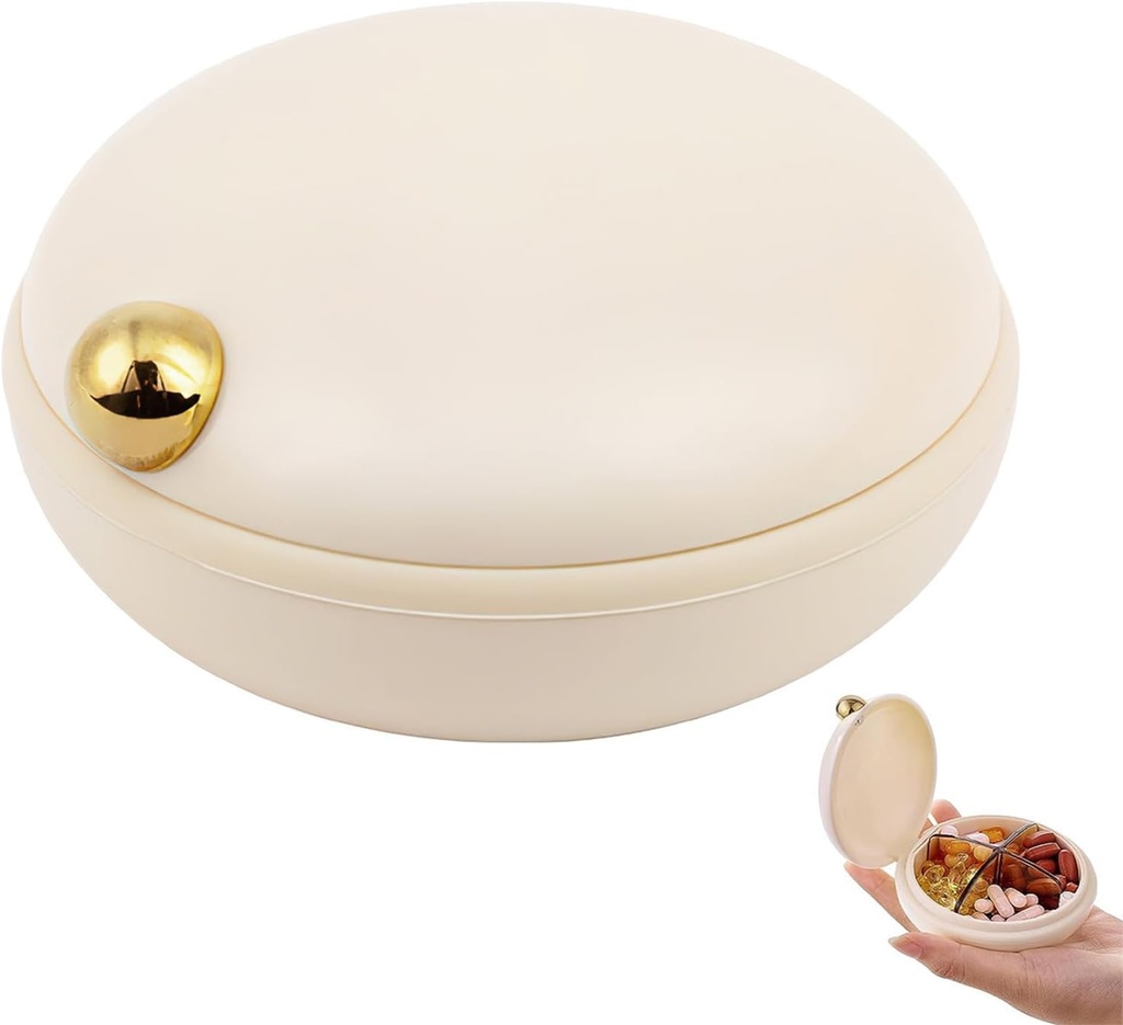 iplusmile Travel Pill Organizer, 4 Karşılaştırmalar Portre Pill Case, Daily Medicine Container Box for Vitamins Fish Oil Supplements, Business Trip Essentials (Beige)