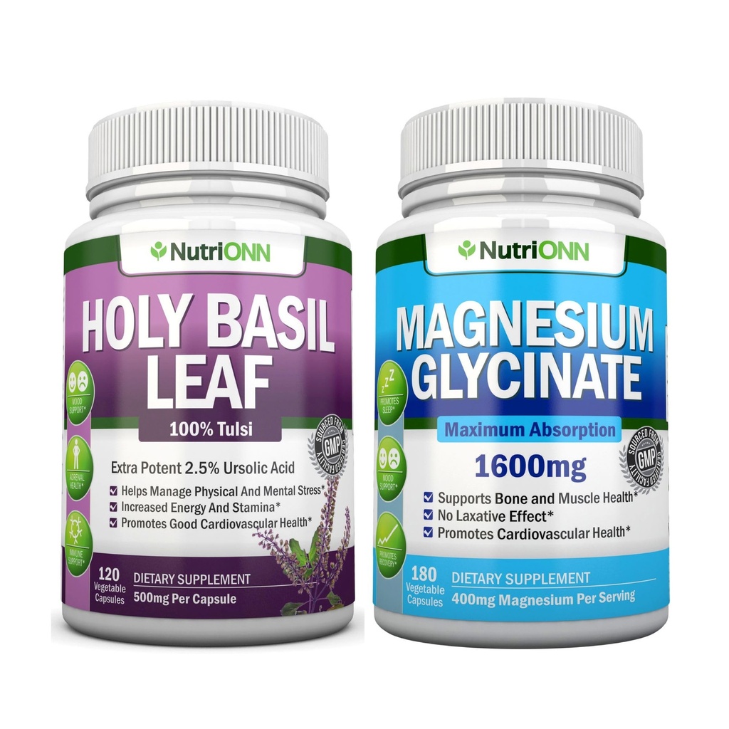 NutriONN Holy Basil Leaf Extract Capsules Magnesium Glycinate Capsules Combo - Targeted Support for Challenging Periods